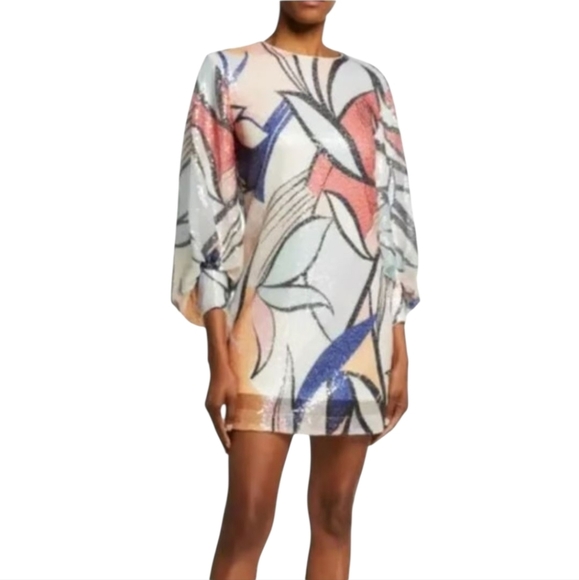 One33 Social Sequin Abstract-Print Full-Sleeve Dress Size 10 Colorful - Picture 1 of 11